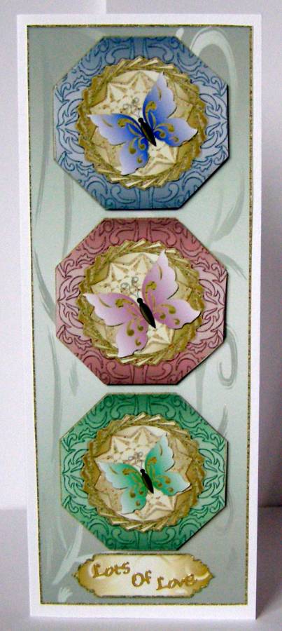 Three Butterflies on Octagon Plates Dl Card 2 by Margaret McCartney