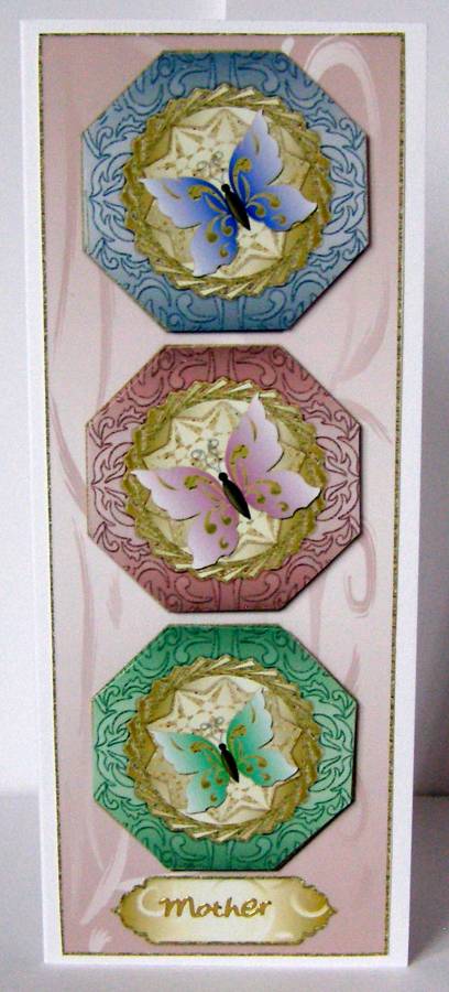 Three Butterflies on Octagon Plates Dl Card 3 by Margaret McCartney