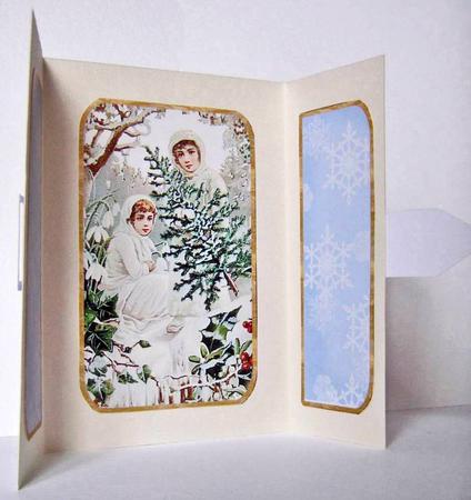 Christmas Snow Babies 2 Square Gatefold Buckle Card by Margaret McCartney