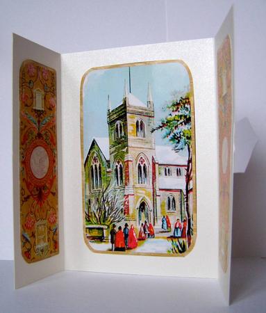 Ornate Christmas Church 2 Square Gatefold Buckle Card by Margaret McCartney