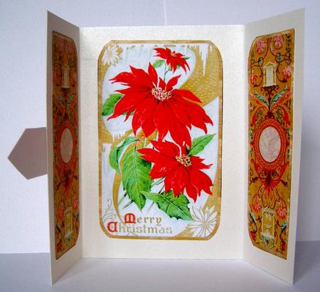 Ornate Christmas Poinsettia Square Gatefold Buckle Card by Margaret McCartney