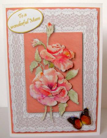 Red Roses on Lace Quick Card by Margaret McCartney