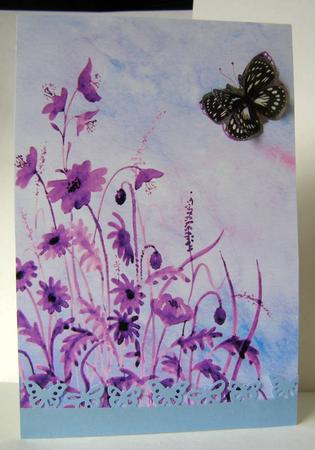 Purple Flowers and Butterfly Watercolour Background by Margaret McCartney