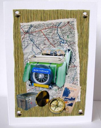 Vintage Car Bon Voyage A4 Card by Margaret McCartney