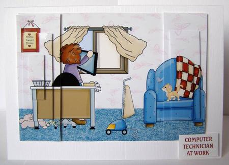 Computer Crash Lady Working from Home Fun Stacker Card by Margaret McCartney