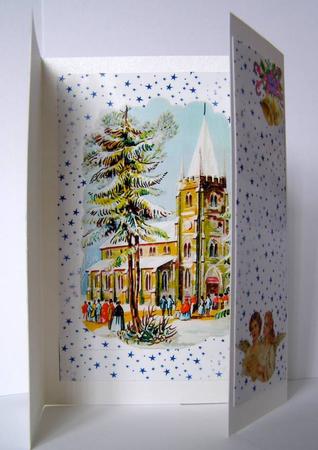 Lovely Christmas Scene of a Church Gatefold by Margaret McCartney