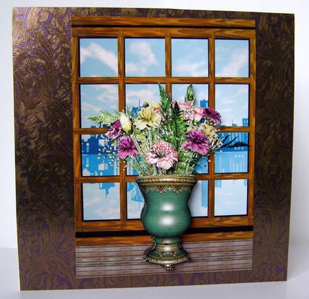 Flowers in the Window Quick Card Front with Decoupage by Margaret McCartney