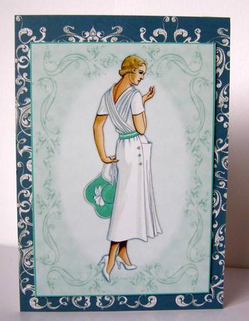 Beautiful Vintage Fashion Lady Dressed in White & Green by Margaret McCartney