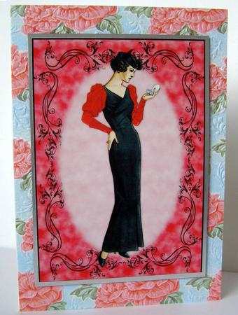 Beautiful Vintage Fashion Lady Dressed in Black & Red by Margaret McCartney