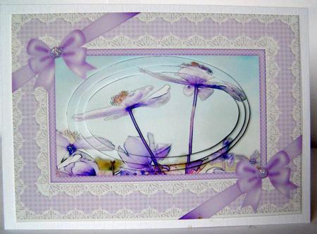 A5 Clematis and Lace Oval Pyramage Topper by Margaret McCartney