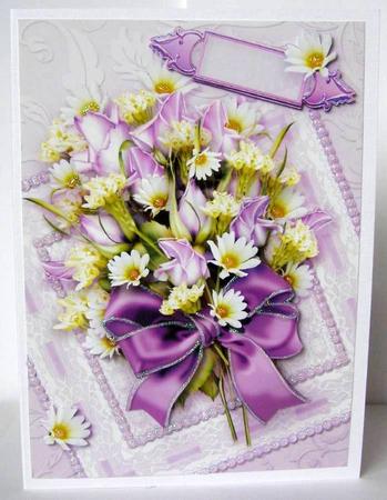 Lavender Roses on a Lace Mat A4 Card Front by Margaret McCartney