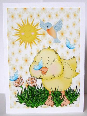 Cute Little Chick with Smiling Sun, A4 Topper by Margaret McCartney