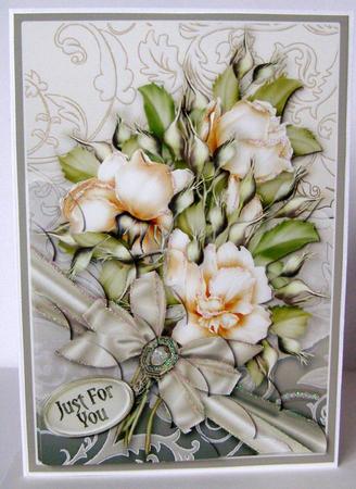 Cream Roses in a Ribbon Wrap A5 Scalloped Corner Stacker by Margaret McCartney