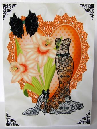 Black Lace Dress, with Orange Daffodils, A4 Topper by Margaret McCartney