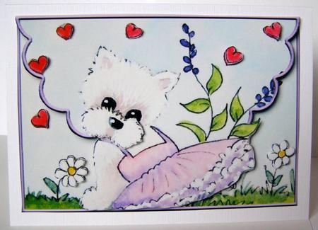 Ballerina Westie Envelope Card with Decoupage by Margaret McCartney
