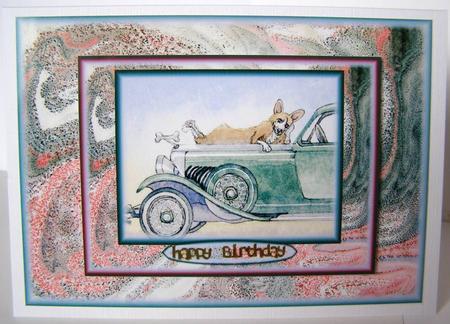 A4 Corgi Dog Lying on Vintage Car by Margaret McCartney