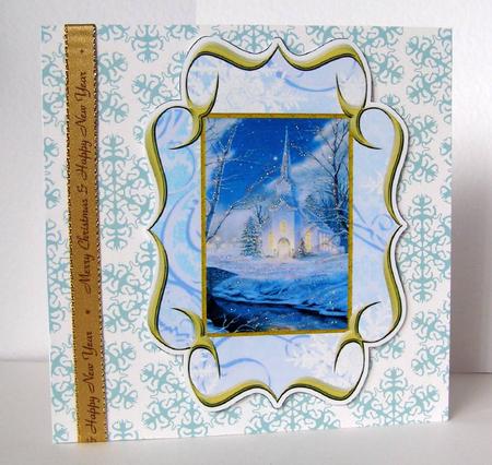 Christmas Church at Night Fancy Bracket Card by Margaret McCartney