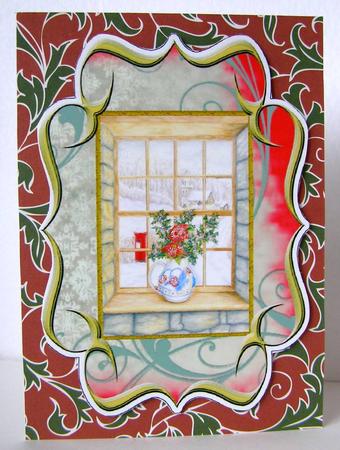 Christmas Poinsettia Window Fancy Bracket Card by Margaret McCartney