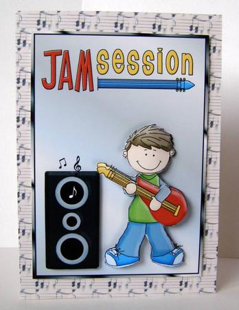 Jam Session Guitar Boy 2 Quick Card Front with Decoupage by Margaret McCartney