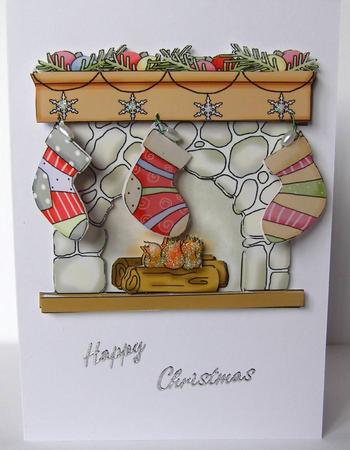 Stockings at the Fireplace - Topper with 3D Danglers by Margaret McCartney