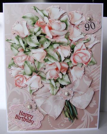 Summer Pink Roses Bouquet in a Ribbon Wrap A4 by Margaret McCartney