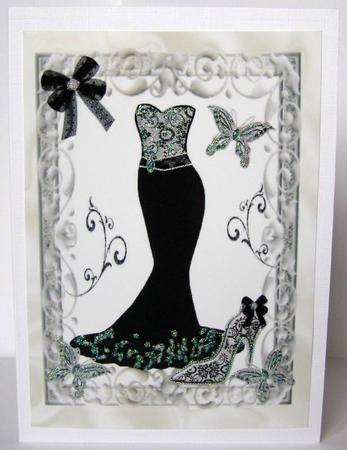 Black Evening Dress in Silver Ornate Frame, A4 Topper by Margaret McCartney