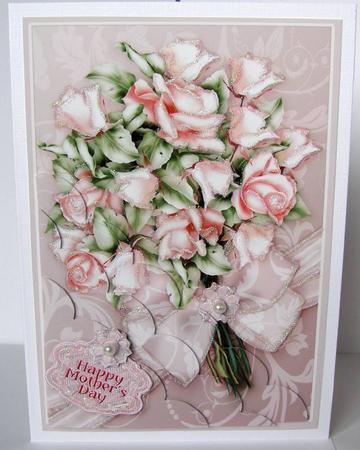 Summer Pink Roses in a Ribbon Wrap Corner Stack by Margaret McCartney