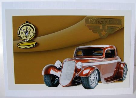 Hot Rod on Brown Abstract Background Decoupage by Margaret McCartney