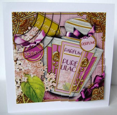 Lilac Birthday Perfume 6 Inch Duo Corner Stack Card Front by Margaret McCartney