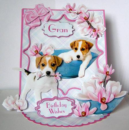 Giant Easel Tableau 3D Card Kit - Jack Russells & Magnolia by Margaret McCartney