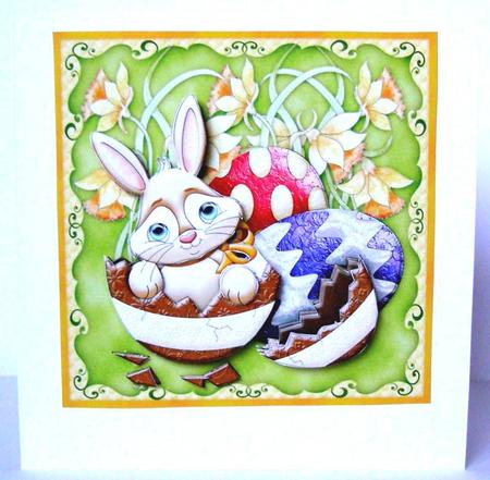 Easter Bunny and Daffodils Topper with Decoupage by Margaret McCartney