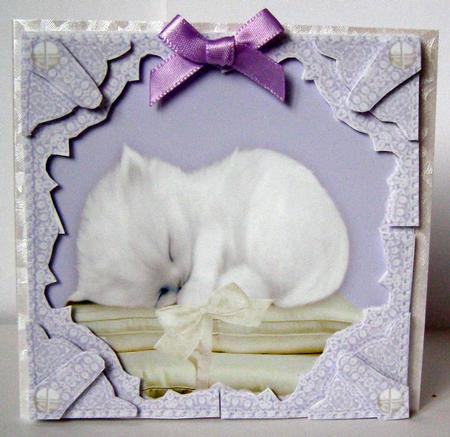 Sleeping Kitten 3D Lavender Lace Corner Stacker by Margaret McCartney