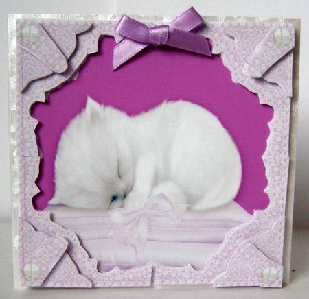 Sleeping Kitten 3D Lilac Lace Lace Corner Stacker by Margaret McCartney