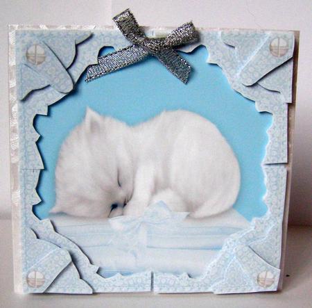 Sleeping Kitten 3D Blue Lace Corner Corner Stacker by Margaret McCartney