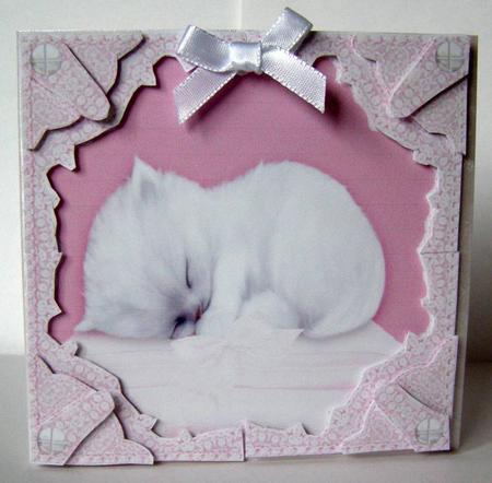 Sleeping Kitten 3D Pink Lace Corner Corner Stacker by Margaret McCartney
