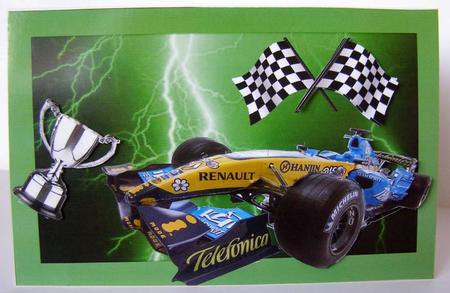 Formula 1 Car on Green Lightning Background Decoupage by Margaret McCartney