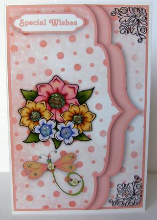 Summer Flowers A4 Double Scallop Faux Envelope Card Front by Margaret McCartney