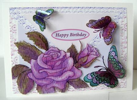 Pink Roses & Butterflies Decoupage on Pink & Lilac Envelope by Margaret McCartney