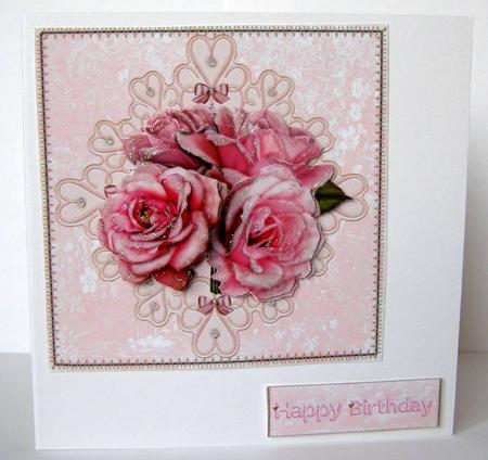 Deep Pink Rose Birthday Bouquet with Decoupage by Margaret McCartney