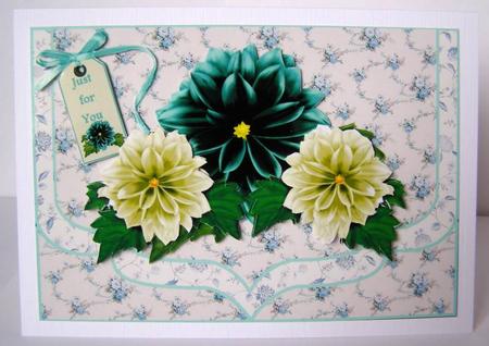 Blue Dahlias Elegant Scallop Edge Faux Envelope Card by Margaret McCartney