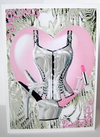 Gorgeous Silver Basque with Shoe, on Pink Heart, A4 Topper by Margaret McCartney