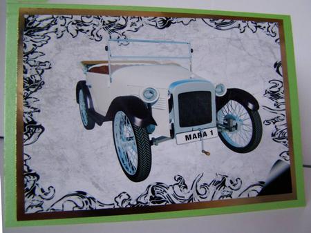 Vintage Car in Black/white Frame A4 Topper by Margaret McCartney
