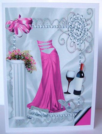 Pink Evening Gown, with Diamonds, A4 by Margaret McCartney