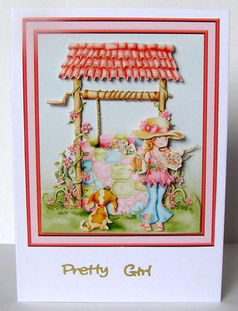 Zoe at the Wishing Well Card Front with Decoupage by Margaret McCartney