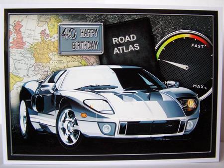 Silver Sports Car A4 Decoupage, Birthday by Margaret McCartney