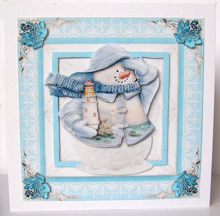 The Lighthouse Snowman Square Decoupage Card Sheet by Margaret McCartney