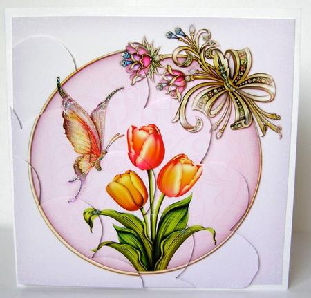 Beautiful Butterfly and Tulips Shell Edged Corner Stacker by Margaret McCartney