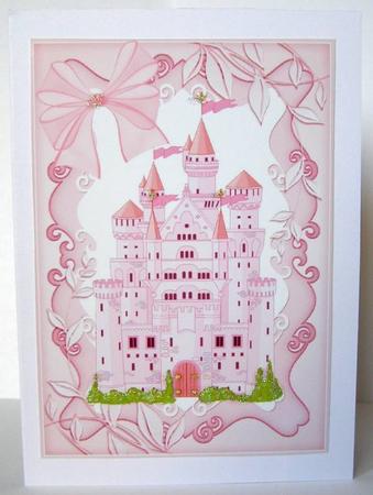 Pink Castle in Floral Frame A4 by Margaret McCartney