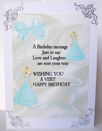 Pretty Card Topper of a Princess in Turq with Verse A4 by Margaret McCartney