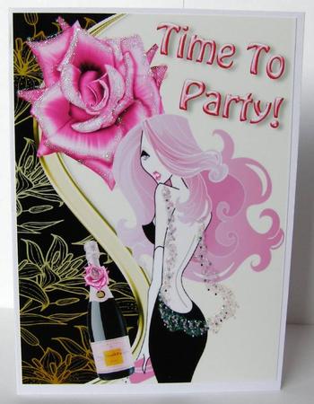 Lady Partying with Pink Champagne A4 by Margaret McCartney